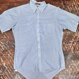 VTG Van Heusen 417 Blue White Stripe Shirt 16 34/35 USA Made Short Sleeve Button